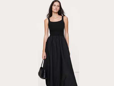 Crochet & Cotton Poplin Mixed-Media Midi Dress