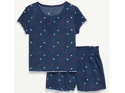Ribbed Lettuce-Edge Pajama Top and Shorts Set for Girls