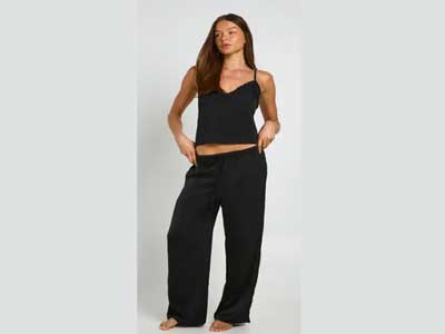 Bridal Lace Detail Satin Cami & Trouser Pyjama Set
