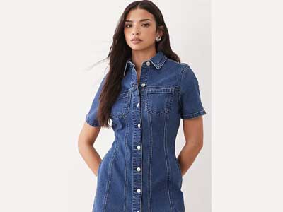 ASOS DESIGN denim fitted shirt mini dress in rich blue
